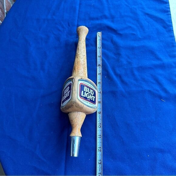 VTG BUD Light Beer Tap Wooden Handle 3 Sided Budweiser 12" L Metal End Spout - Picture 7 of 7